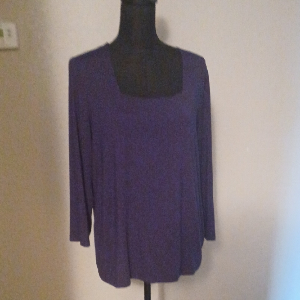 CHICO'S LARGE 3/4 SQUARE NECK BLOUSE - EGGPLANT  COLOR.